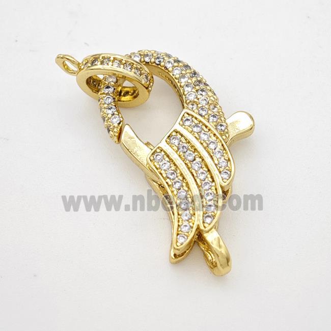 Copper Lobster Clasp Micropave Zirconia Angelwings Gold Plated