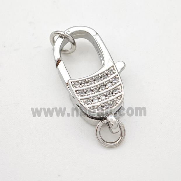 Copper Lobster Clasp Micropave Zirconia Platinum Plated