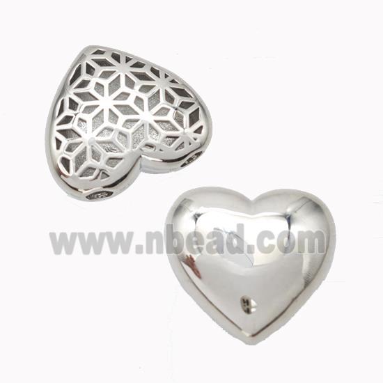 Copper Heart Beads Large Hole Hollow Platinum Plated