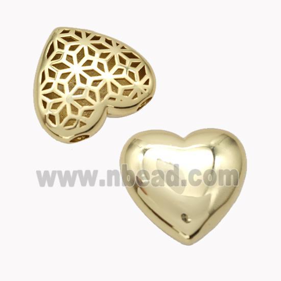 Copper Heart Beads Large Hole Hollow Gold Plated