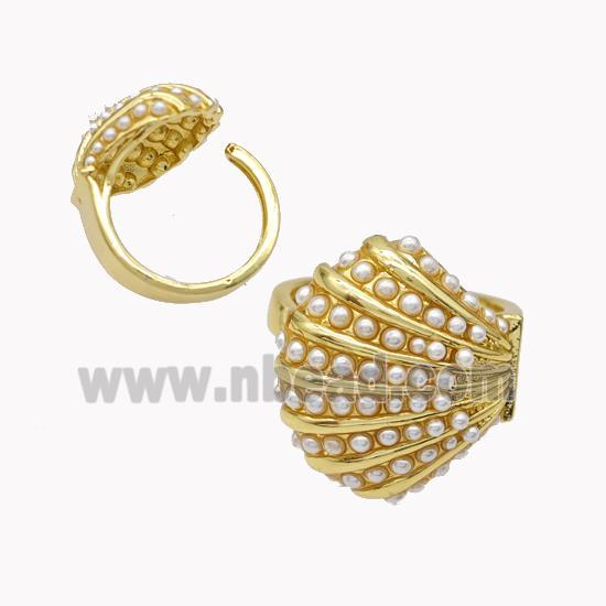 Copper Ring Micropave Pearlized Resin Scallop Gold Plated