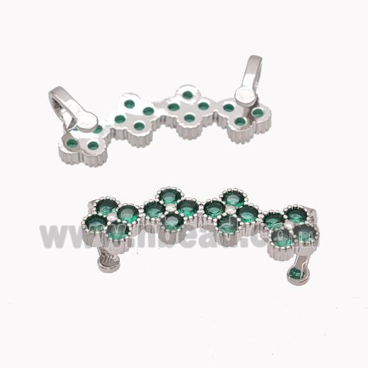 Copper Clover Brooch Micropave Green Zirconia Platinum Plated