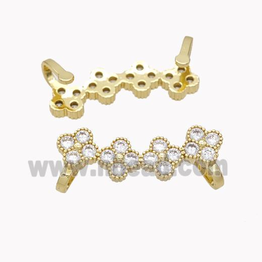 Copper Clover Brooch Micropave Zirconia Gold Plated