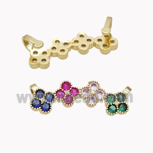 Copper Clover Brooch Micropave Multicolor Zirconia Gold Plated