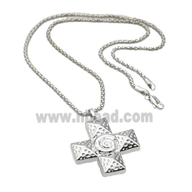 Copper Necklace With Cross Platinum Plated