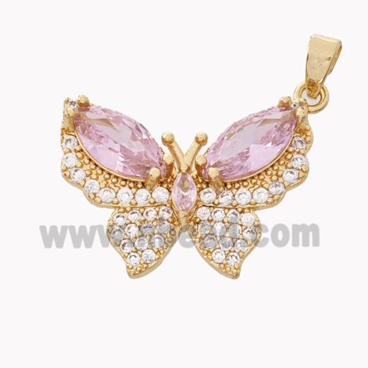 Copper Butterfly Pendant Micropave Zirconia Crystal Gold Plated