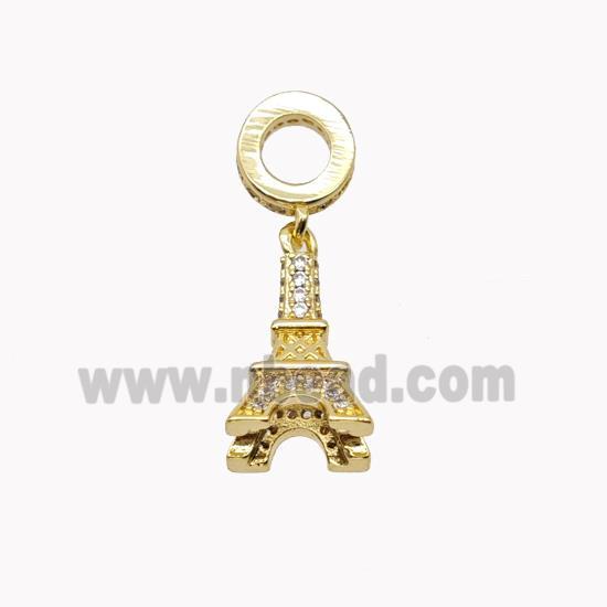 Eiffel Tower Charms Copper Pendant Pave Zirconia Gold Plated