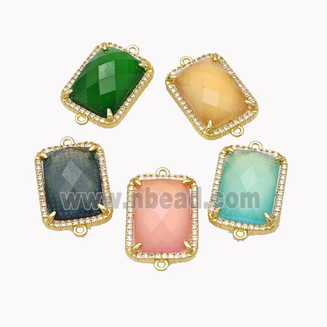 Cateye Glass Rectangle Connector Pave Zirconia Mixed Color