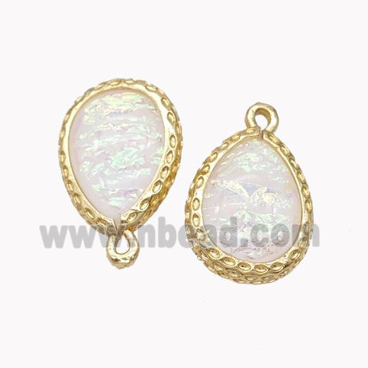 White Fire Opal Copper Pendant Teardrop Gold Plated