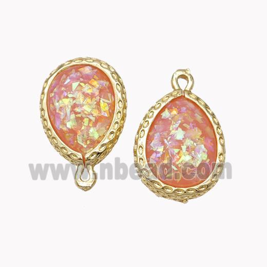 Peach Fire Opal Copper Pendant Teardrop Gold Plated