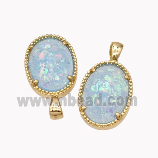 Blue Fire Opal Copper Pendant Oval Gold Plated