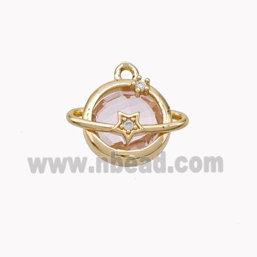 Copper Planet Pendant Pave Pink Crystal Glass Gold Plated