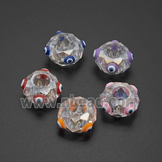 Crystal Glass Rondelle Beads With Evil Eye Enamel Large Hole Faceted Mixed