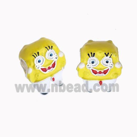 Copper Animal Beads Yellow Enamel Large Hole Cartoon Platinum Plated