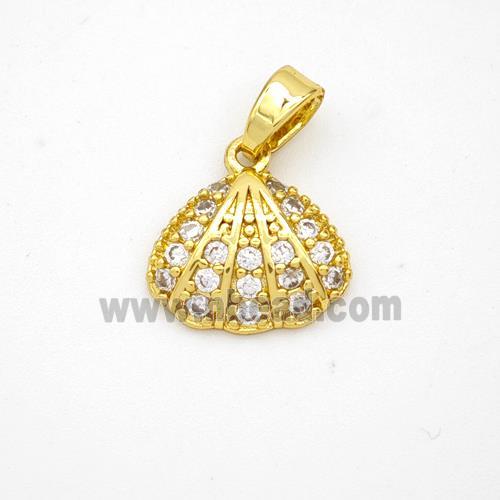 Copper Scallop Shell Pendant Pave Zirconia Gold Plated