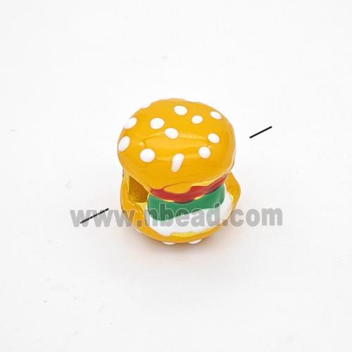 Hamburger Charms Copper Beads Yellow Enamel Large Hole Gold Plated