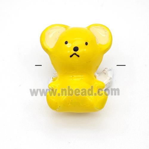 Copper Bear Beads Yellow Enamel Platinum Plated