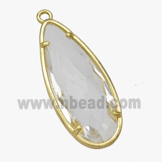 Crystal Glass Teardrop Pendant Faceted Gold Plated