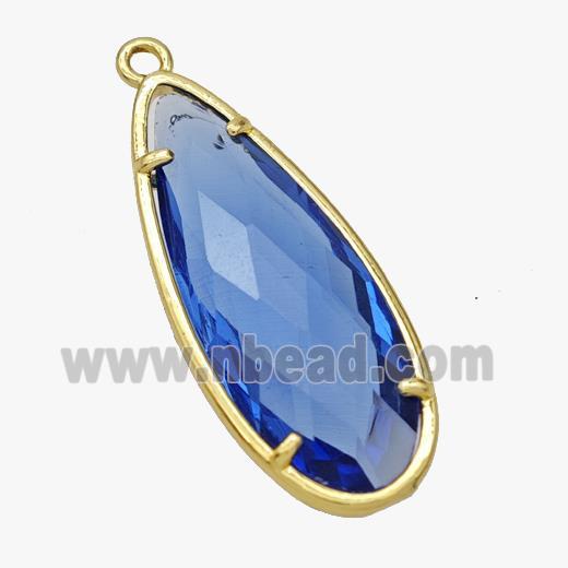 Blue Crystal Glass Teardrop Pendant Faceted Gold Plated