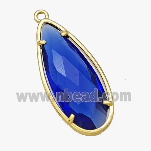 Deepblue Crystal Glass Teardrop Pendant Faceted Gold Plated