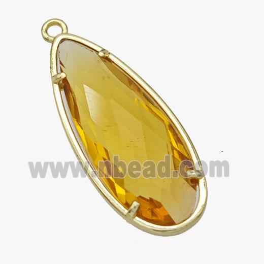 Golden Crystal Glass Teardrop Pendant Faceted Gold Plated