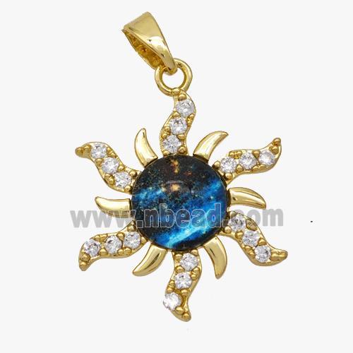 Copper Sun Pendant Pave Acrylic Zirconia Gold Plated