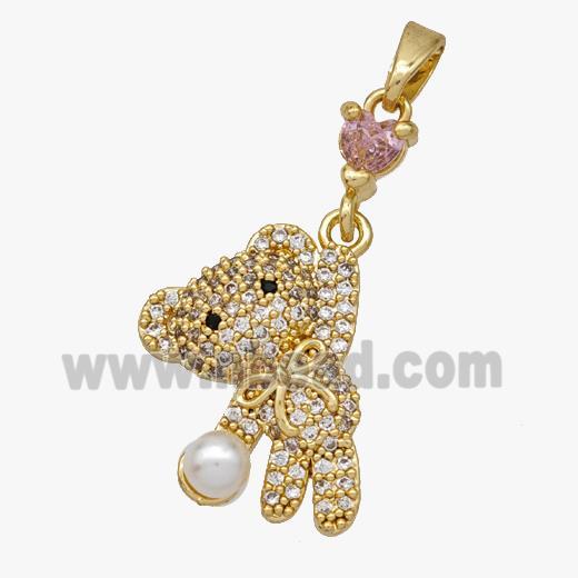 Copper Bear Pendant Pave Zirconia Gold Plated