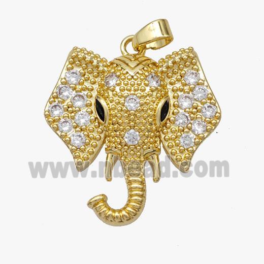 Copper Elephant Pendant MicroPave Zirconia Gold Plated