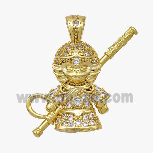 Monkey King Charms Copper Wukong Pendant Micropave Zirconia Gold Plated