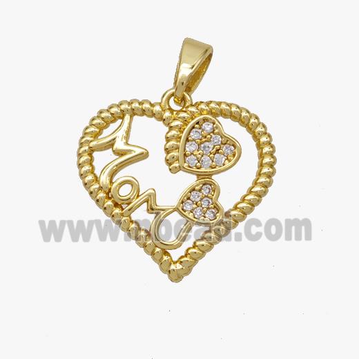 Copper Heart Pendant Pave Zirconia MOM Gold Plated