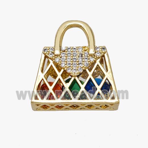 Copper Handbag Pendant Pave Zirconia Gold Plated