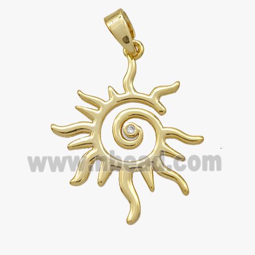 Copper Sun Pendant Pave Zirconia Gold Plated