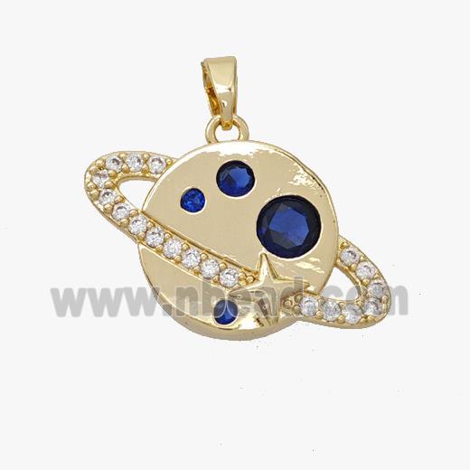 Copper Planet Pendant Pave Zirconia Gold Plated