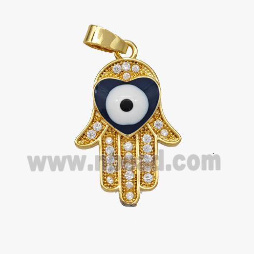 Copper Hamsahand Pendant Pave Zirconia Eye Enamel Gold Plated