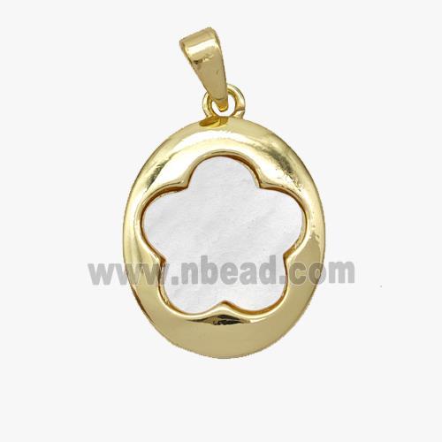 Copper Flower Pendant Pave Shell Gold Plated