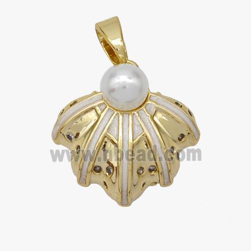 Copper Leaf Pendant White Enamel Gold Plated