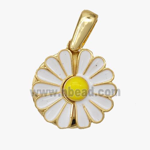 Copper Daisy Pendant White Enamel Flower Gold Plated