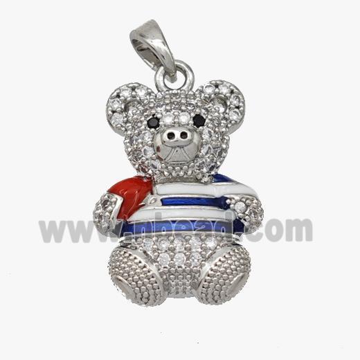 Copper Bear Pendant Pave Zirconia Enamel Platinum Plated