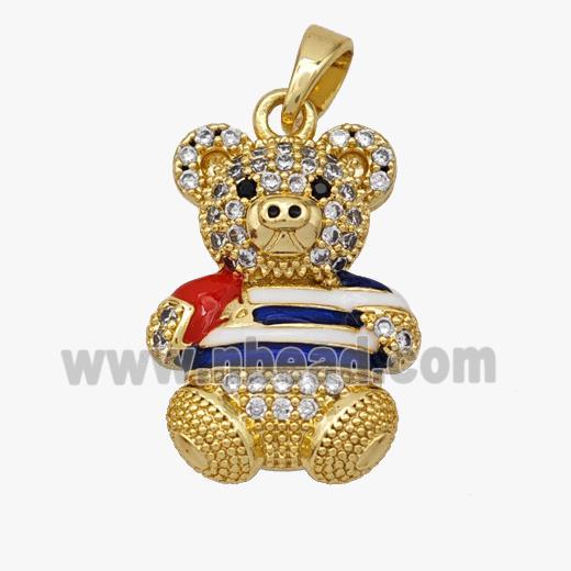 Copper Bear Pendant Pave Zirconia Enamel Gold Plated