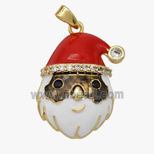 Santa Claus Copper Pendant Pave Zirconia Red White Enamel Gold Plated