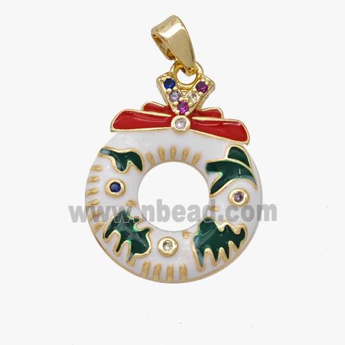 Christmas Wreath Copper Pendant White Enamel Gold Plated