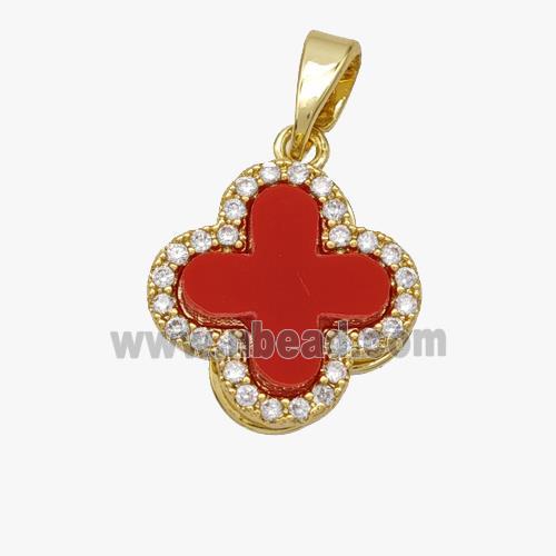 Copper Clover Pendant Pave Zirconia Shell Gold Plated