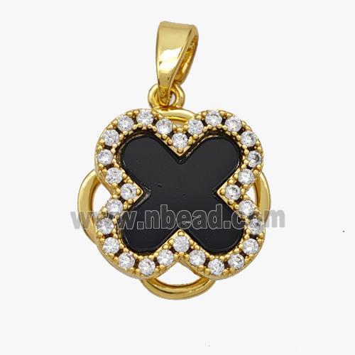 Copper Clover Pendant Pave Zirconia Shell Gold Plated