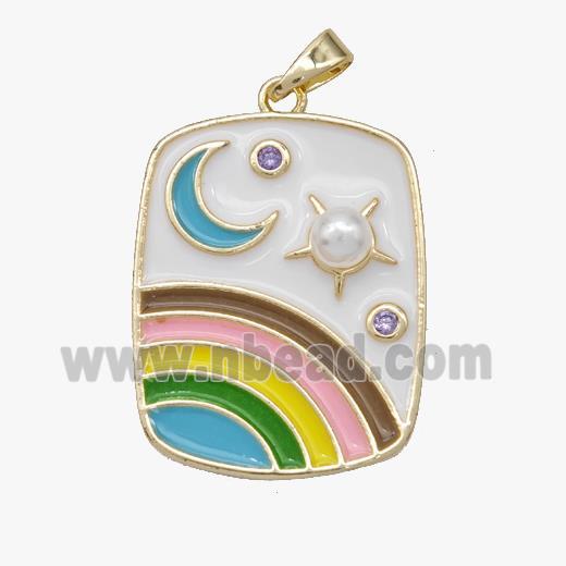 Copper Rainbow Pendant Sun Moon Enamel Gold Plated