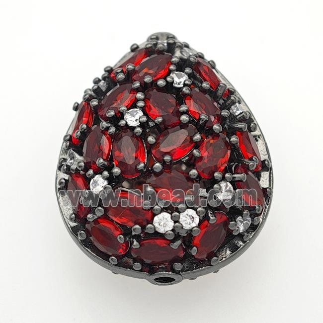 Copper Teardrop Beads Micropave Red Crystal Glass Black Plated