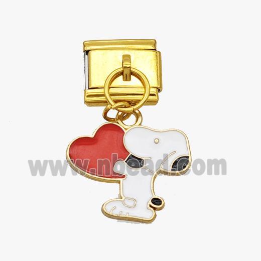 Stainless Steel Element For Module Bracelet With Copper Dog Heart Pendant Enamel Gold Plated