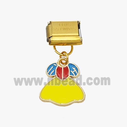 Stainless Steel Element For Module Bracelet With Copper Skirt Pendant Enamel Gold Plated