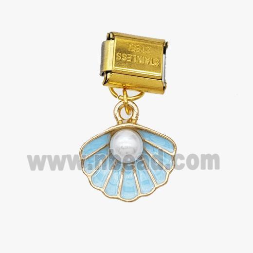 Stainless Steel Element For Module Bracelet With Copper Scallop Pendant Enamel Gold Plated