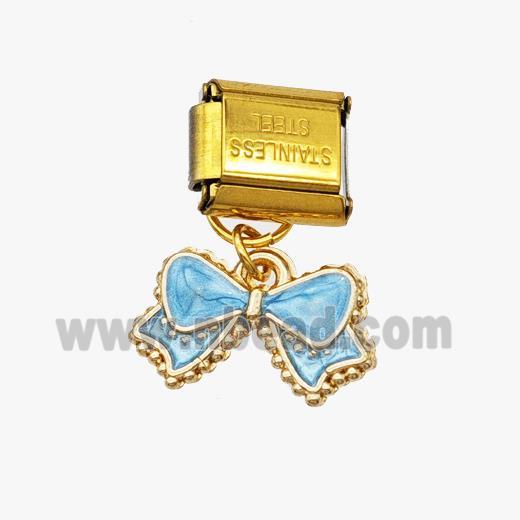 Stainless Steel Element For Module Bracelet With Copper Bowknot Pendant Painted Gold Plated