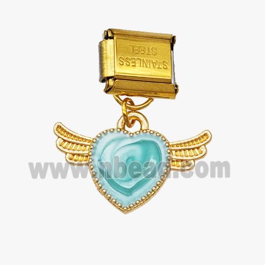 Stainless Steel Element For Module Bracelet With Copper Heart Wings Pendant Painted Gold Plated